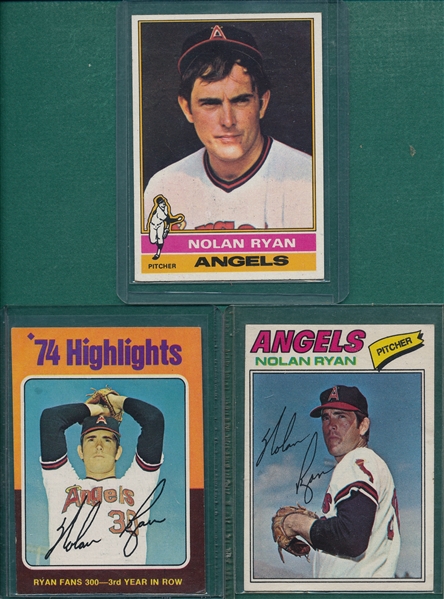 1975-77 Topps Nolan Ryan, Lot of (3)