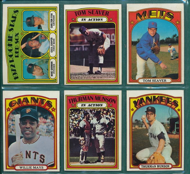 1972 Topps Lot of (6) W/ Mays & Fisk, Rookie