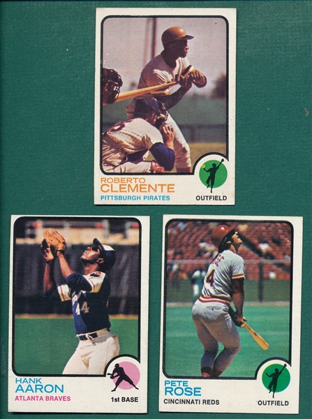 1973 Topps Lot of (3) W/ Clemente, Rose & Aaron