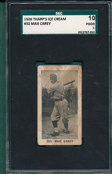 1928 Tharp's Ice Cream #32 Max Carey SGC 10