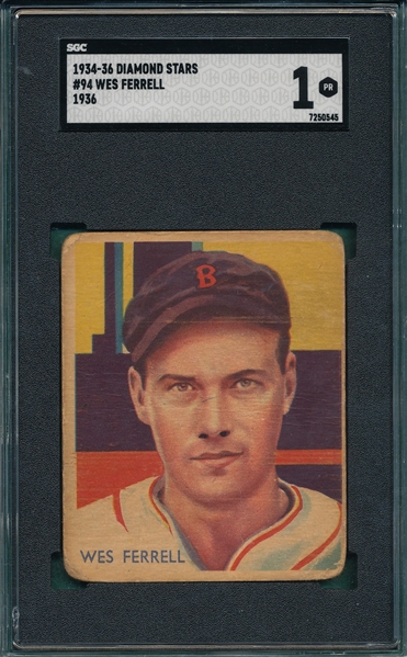 1934-36 Diamond Stars #94 Wes Ferrell SGC 1