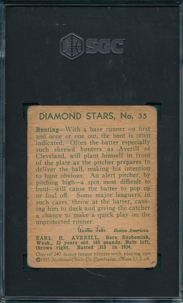 1934-36 Diamond Stars #35 Earle Averill SGC 1