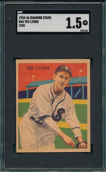 1934-36 Diamond Stars #43 Ted Lyons SGC 1.5