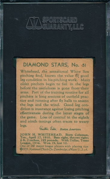 1934-36 Diamond Stars #51 John Whitehead SGC 40