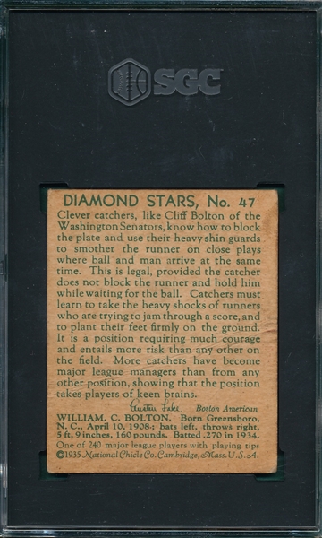 1934-36 Diamond Stars #47 Cliff Bolton SGC 1.5