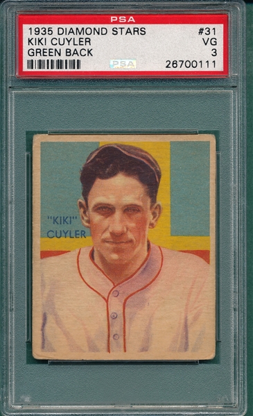 1934-36 Diamond Stars #31 Kiki Cuyler PSA 3