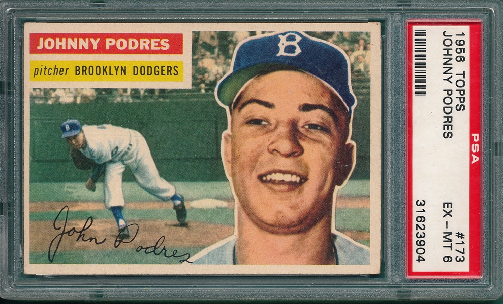 1956 Topps #173 Johnny Podres PSA 6 *Gray*