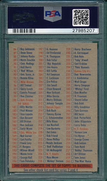 1956 Topps Checklist 1/3 PSA 6