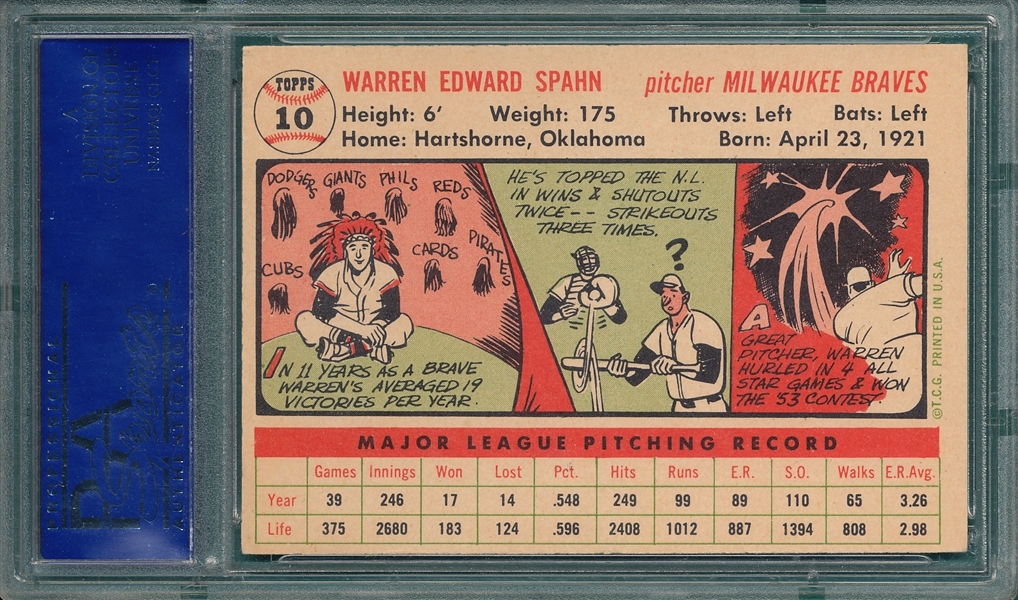 1956 Topps #10 Warren Spahn PSA 7 *White*