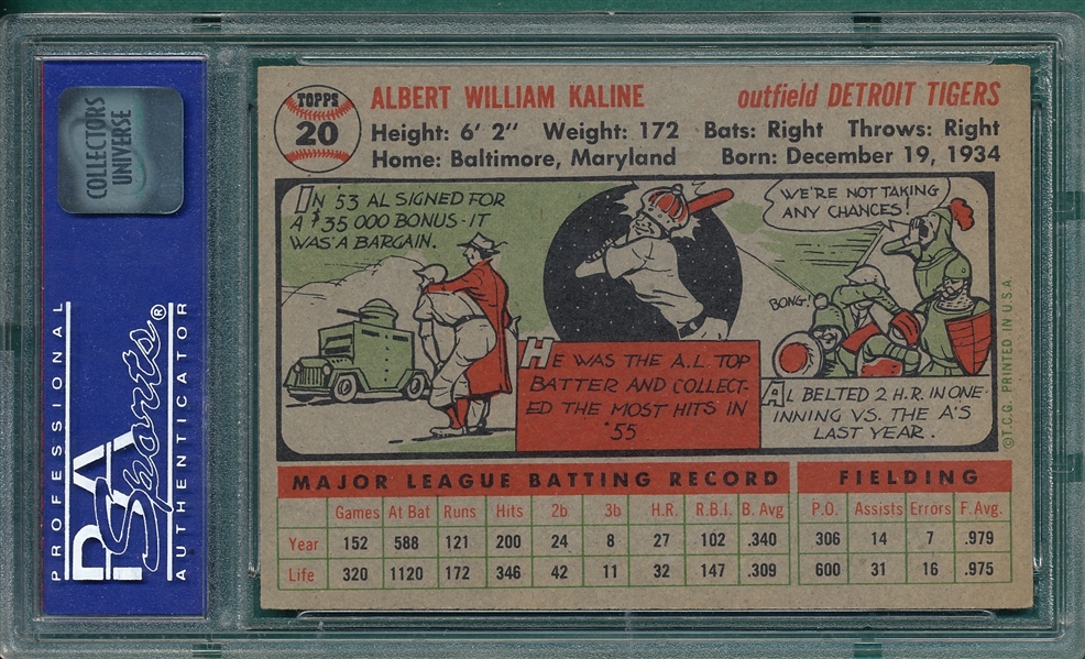 1956 Topps #20 Al Kaline PSA 7 *Gray*