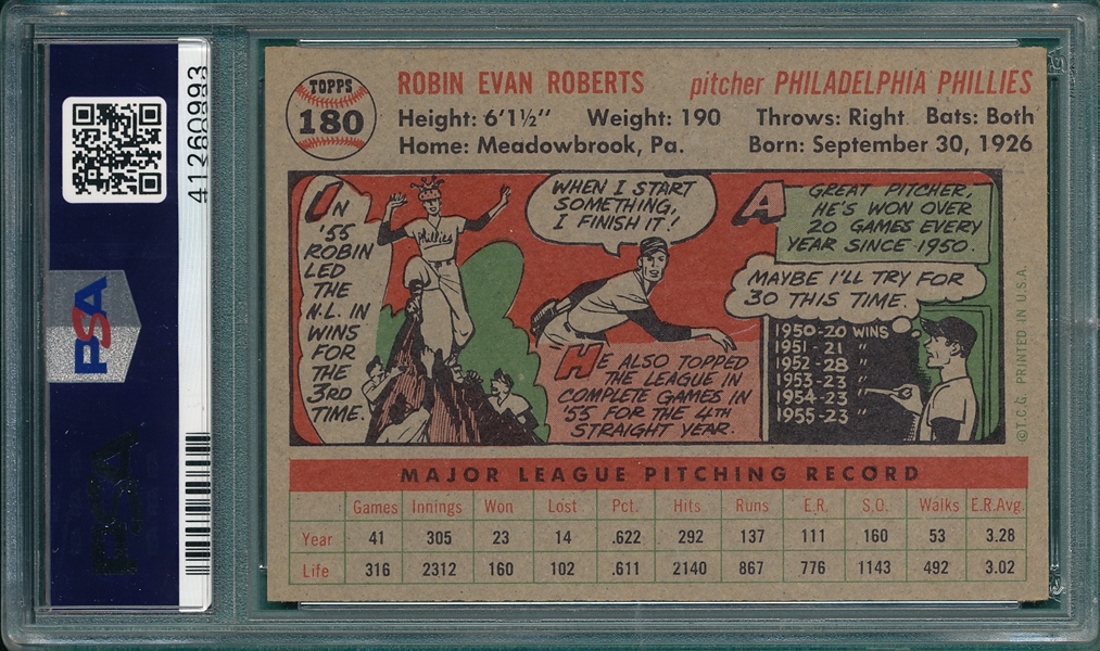 1956 Topps #180 Robin Roberts PSA 7 *Gray*