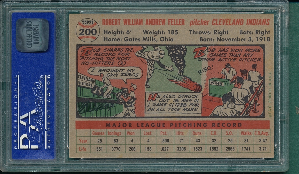 1956 Topps #200 Bob Feller PSA 7 *Gray*