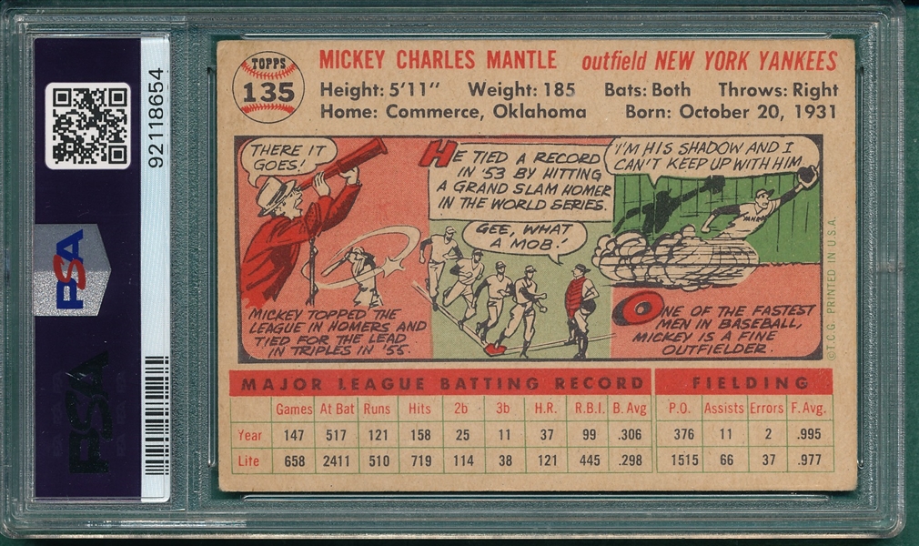 1956 Topps #135 Mickey Mantle PSA 2 *White*