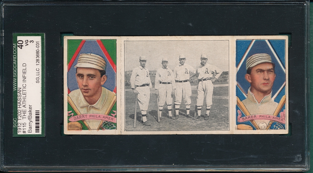 1912 T202 The Athletic Infield, Barry/Baker, Hassan Cigarettes SGC 40