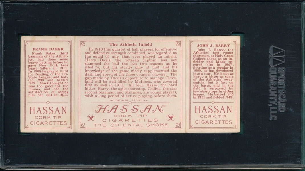 1912 T202 The Athletic Infield, Barry/Baker, Hassan Cigarettes SGC 40