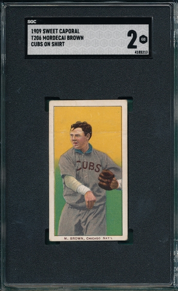 1909-1911 T206 Brown, Cubs On Shirt, Sweet Caporal Cigarettes SGC 2 *Fact 25*