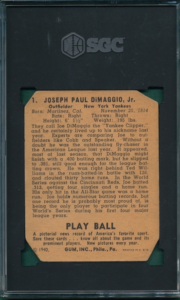 1940 Play Ball #1 Joe DiMaggio SGC Authentic