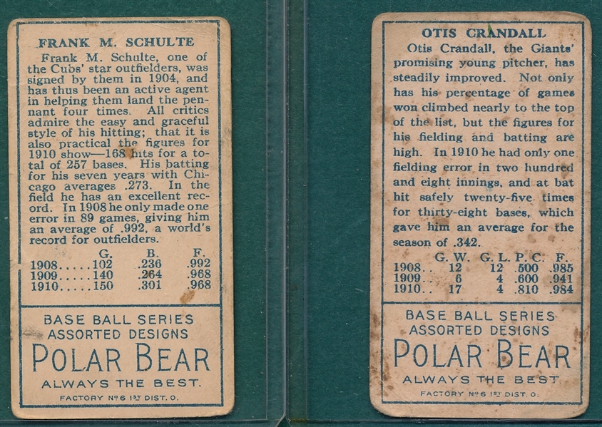 1911 T205 Schulte & Crandall, Polar Bear, Lot of (2) 