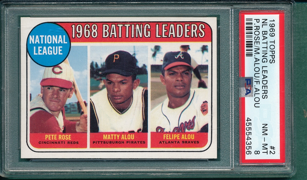 1969 Topps #2 NL Batting Leaders W/Rose PSA 8