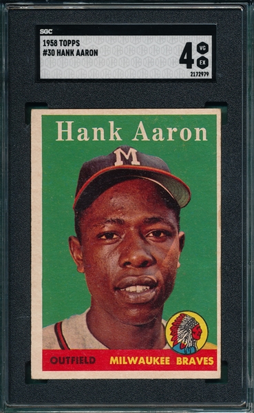 1958 Topps #30 Hank Aaron SGC 4 *White Name*