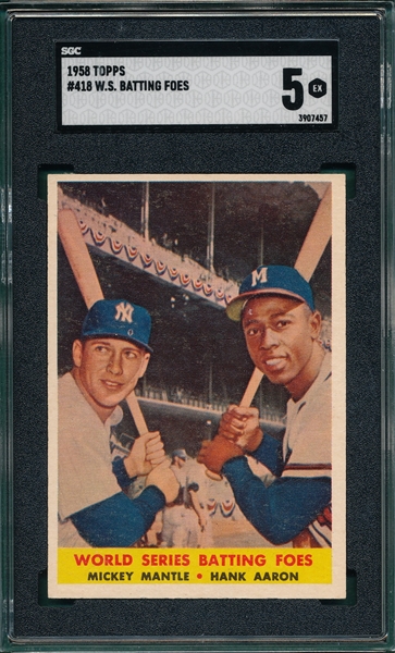 1958 Topps #418 WS Batting Foes W/ Aaron & Mantle, SGC 5