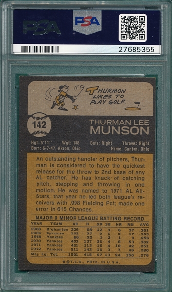 1973 Topps #142 Thurman Munson PSA 8