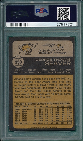 1973 Topps #350 Tom Seaver PSA 8