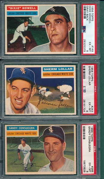 1956 Topps #149 Howell, #243 Lollar & #265 Consuegra, Lot of (3) White Sox, PSA 6 