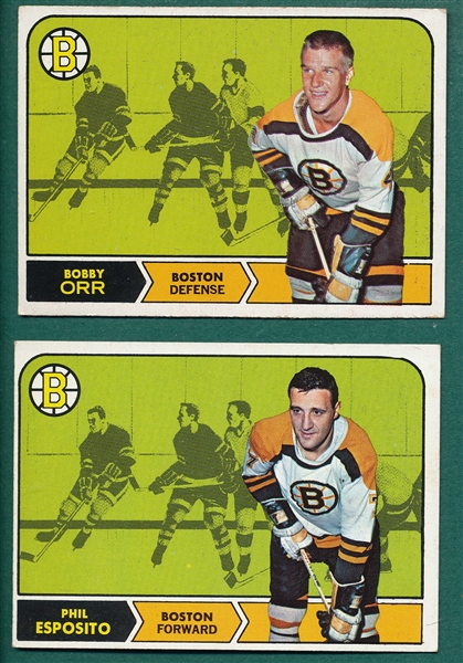 1968 Topps Hockey #7 Phil Esposito & #2 Bobby Orr, Lot of (2)