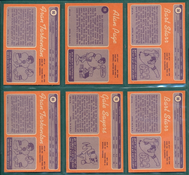 1970 Topps Football Lot of (6) Hall of Famers W/ Sayers & Starr