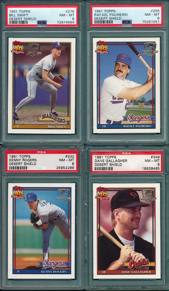 1991 Topps Desert Shield Lot of (4) W/ #295 Palmeiro PSA 8