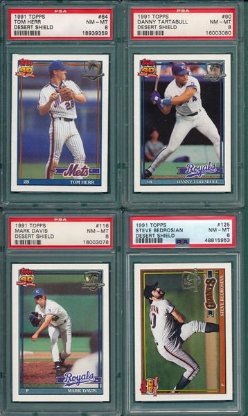 1991 Topps Desert Shield Lot of (4) W/ #90 Tartabull PSA 8