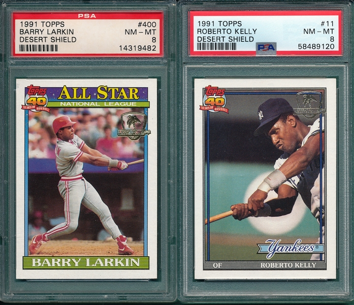 1991 Topps Desert Shield #11 Kelly & #400 Larkin, AS, Lot of (2) PSA 8