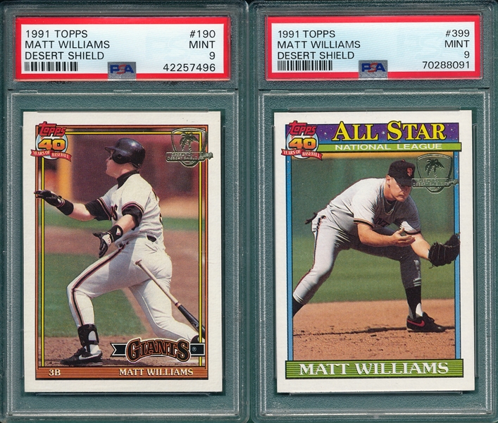 1991 Topps Desert Shield #190 Matt Williams & #399 Matt Williams, AS, Lot of (2) PSA 9