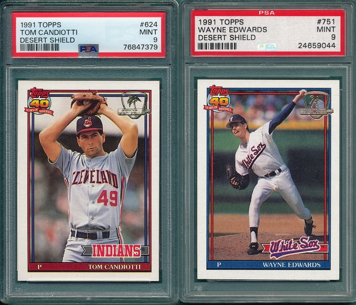 1991 Topps Desert Shield #624 Candiotti & #751 Edwards, Lot of (2) PSA 9