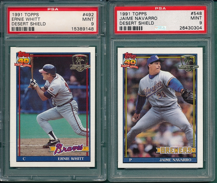 1991 Topps Desert Shield #492 Whitt & #548 Navarro, Lot of (2) PSA 9