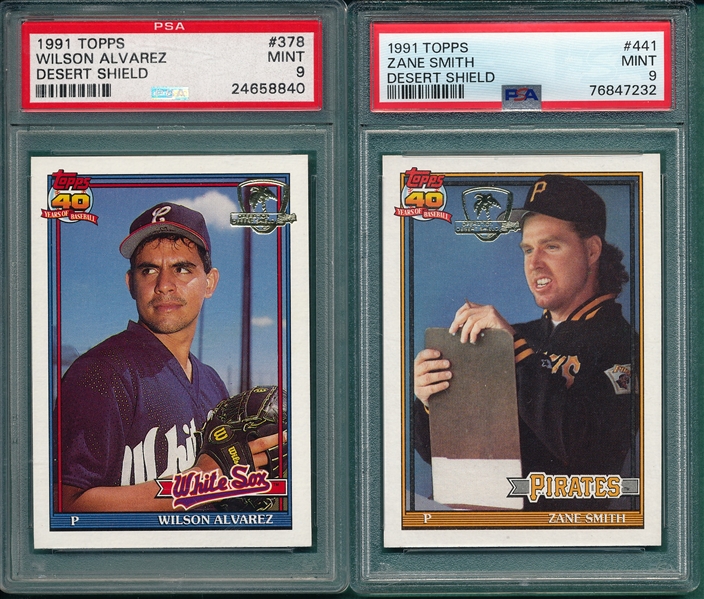 1991 Topps Desert Shield #378 Alvarez & #441 Smith, Lot of (2) PSA 9