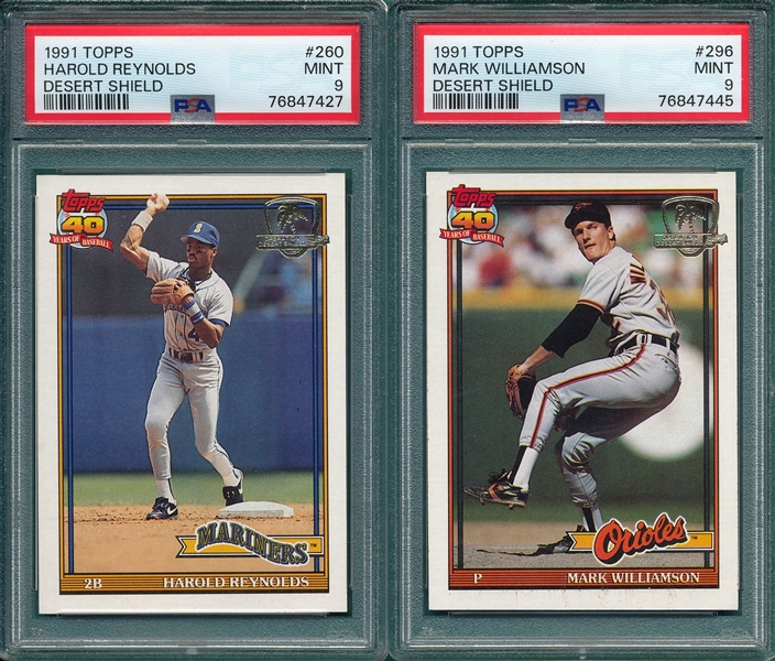 1991 Topps Desert Shield #260 Reynolds & #296 Williamson, Lot of (2) PSA 9