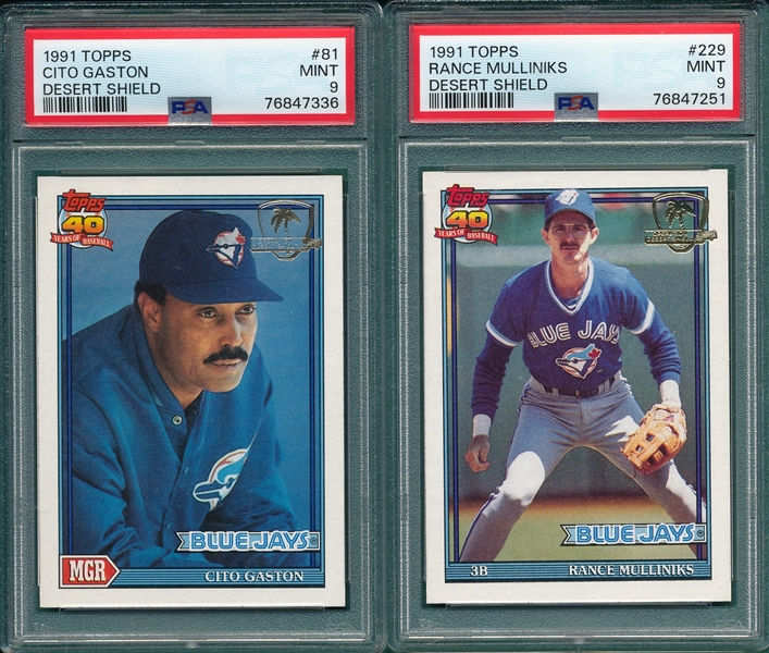 1991 Topps Desert Shield #81 Gaston & #229 Mulliniks, Lot of (2) PSA 9