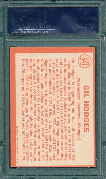 1964 Topps #547 Gil Hodges PSA 8 