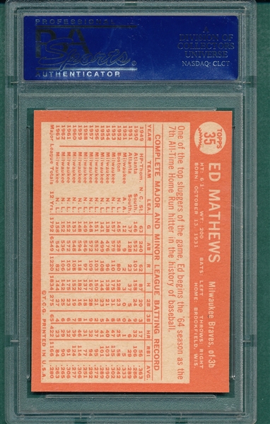 1964 Topps #35 Eddie Mathews PSA 8 