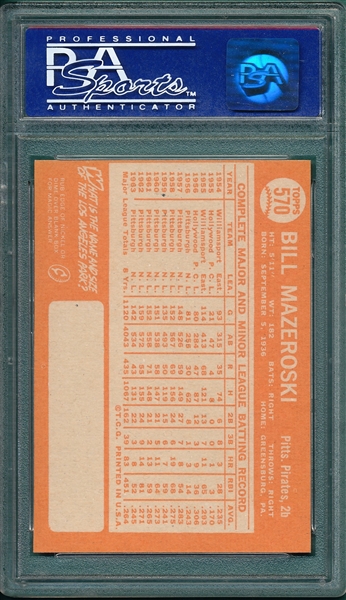 1964 Topps #570 Bill Mazeroski PSA 8 