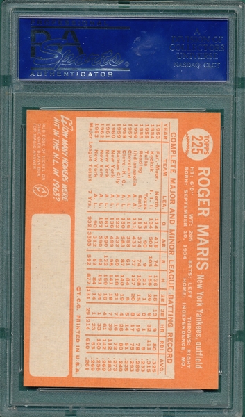 1964 Topps #225 Roger Maris PSA 8 