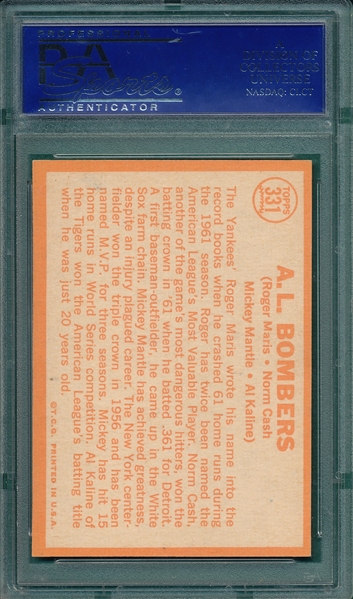 1964 Topps #331 AL Bombers W/ Mantle PSA 8 