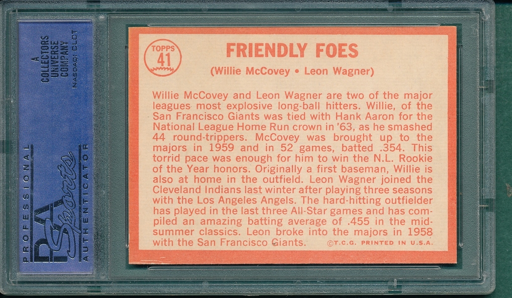 1964 Topps #41 Friendly Foes W/ McCovey PSA 8 