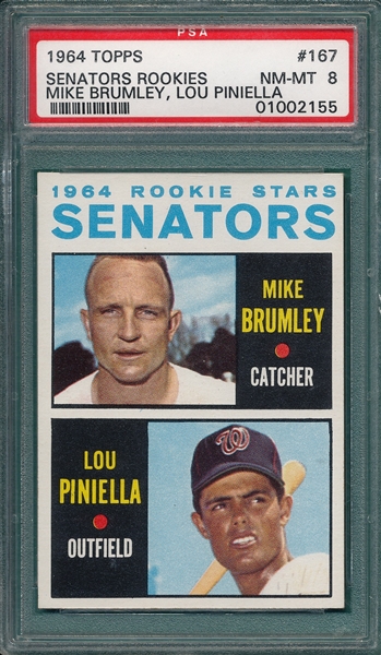 1964 Topps #167 Senators Rookies W/ Lou Pinella PSA 8 *Rookie*