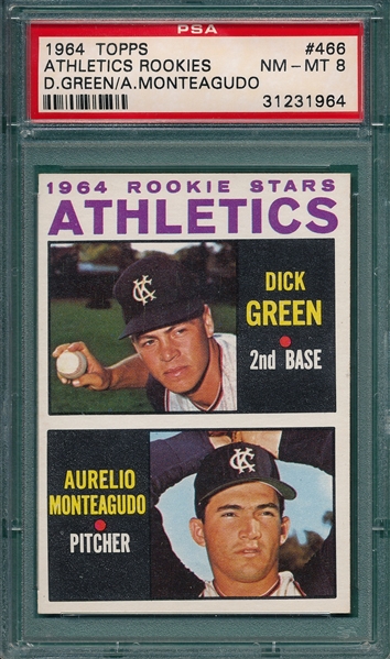 1964 Topps #466 Athletics Rookies W/ Green PSA 8 