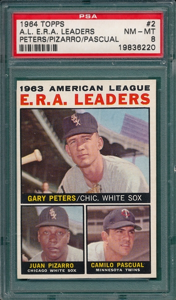 1964 Topps #2 AL ERA Leaders PSA 8 