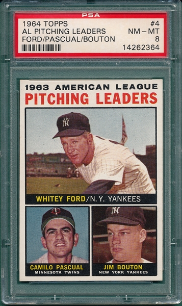 1964 Topps #4 AL Pitching Leaders W/ Ford, PSA 8 