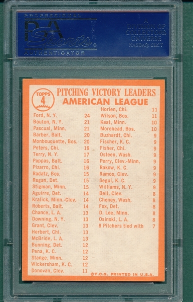 1964 Topps #4 AL Pitching Leaders W/ Ford, PSA 8 